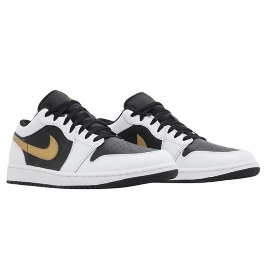 Jordan 1 Low White Black Metallic Gold Swoosh