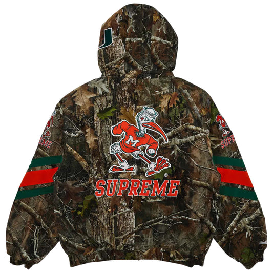 Supreme Mitchell & Ness NCAA Hooded Stadium Jacket Woodland Camo