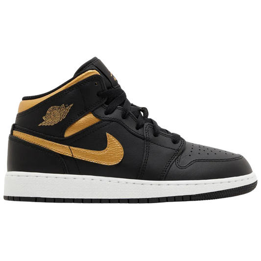 Jordan 1 Mid Black Metallic Gold Swoosh (GS)