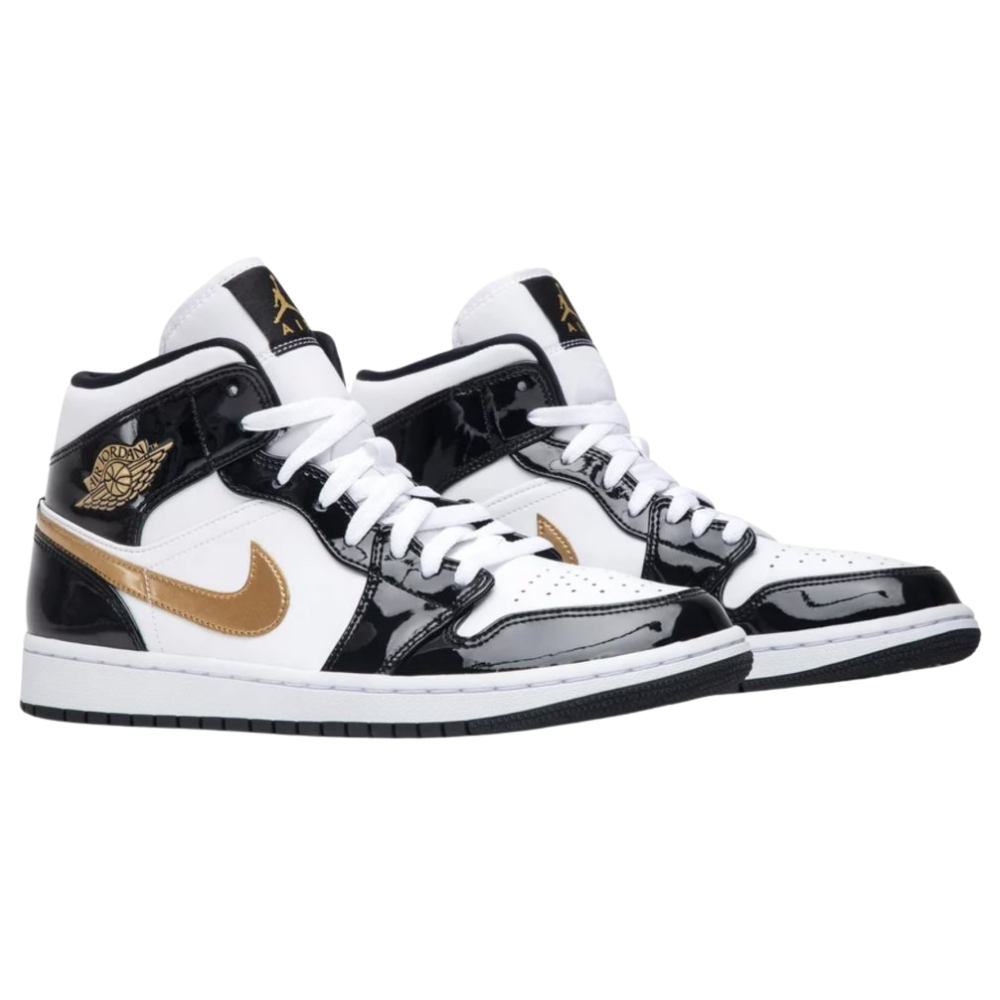 Jordan 1 Mid Patent Čierna Biela Zlatá