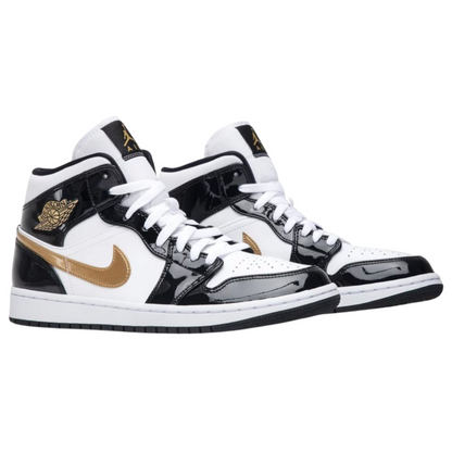 Jordan 1 Mid Patent Čierna Biela Zlatá