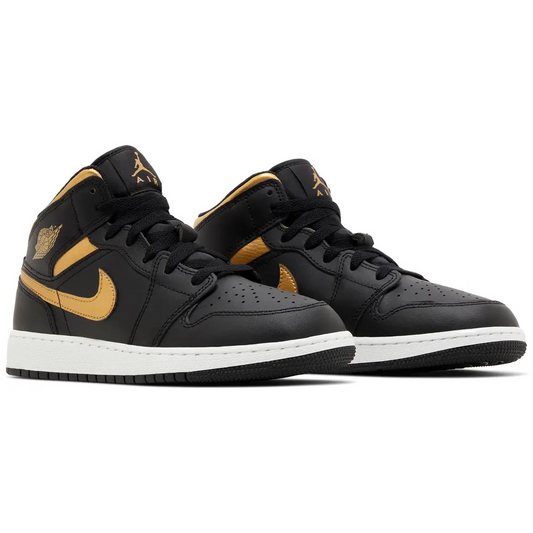 Jordan 1 Mid Black Metallic Gold Swoosh (GS)