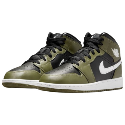 Jordan 1 Mid Black White Olive (GS)