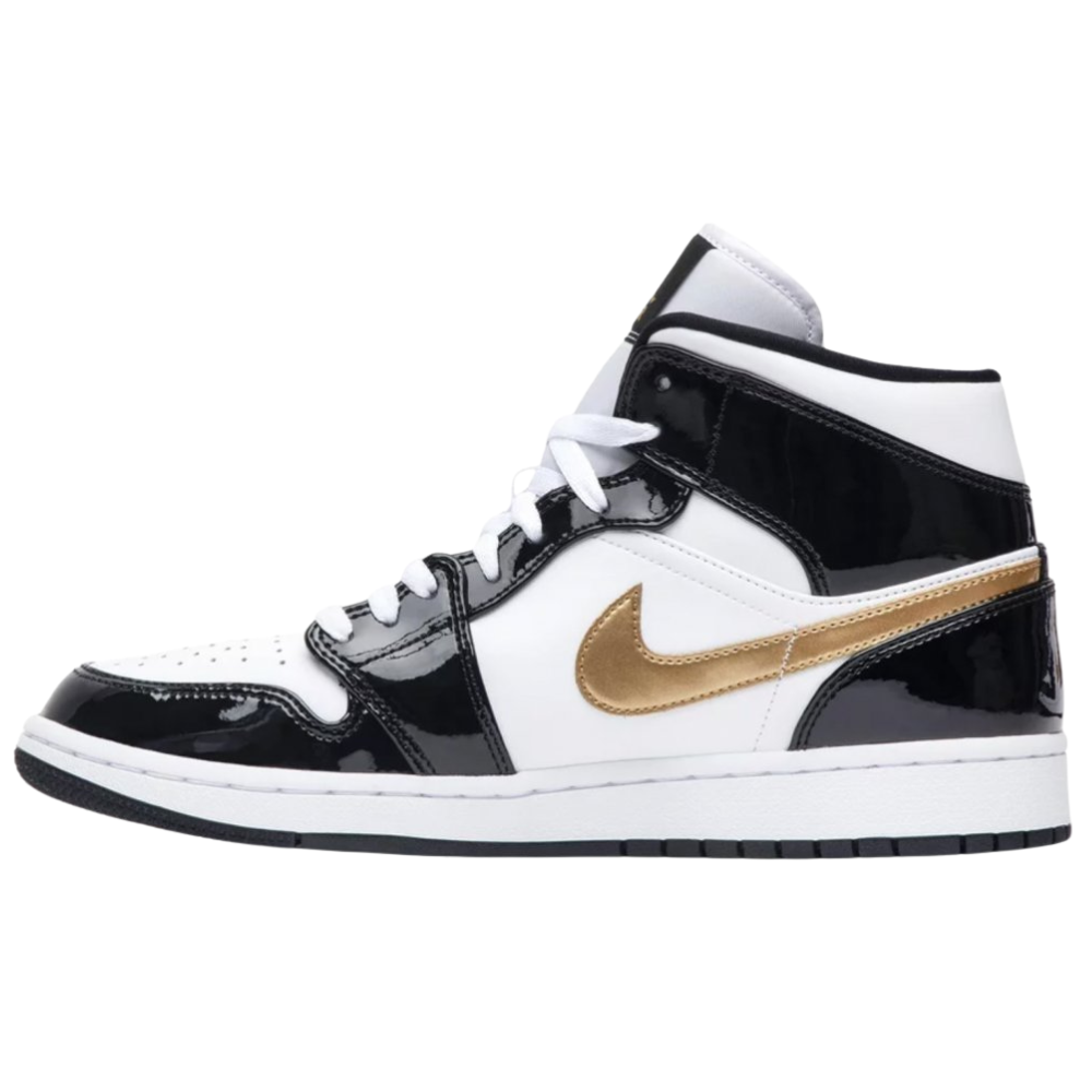 Jordan 1 Mid Patent Čierna Biela Zlatá