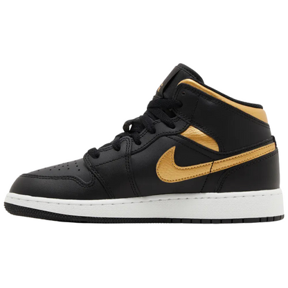 Jordan 1 Mid Black Metallic Gold Swoosh (GS)