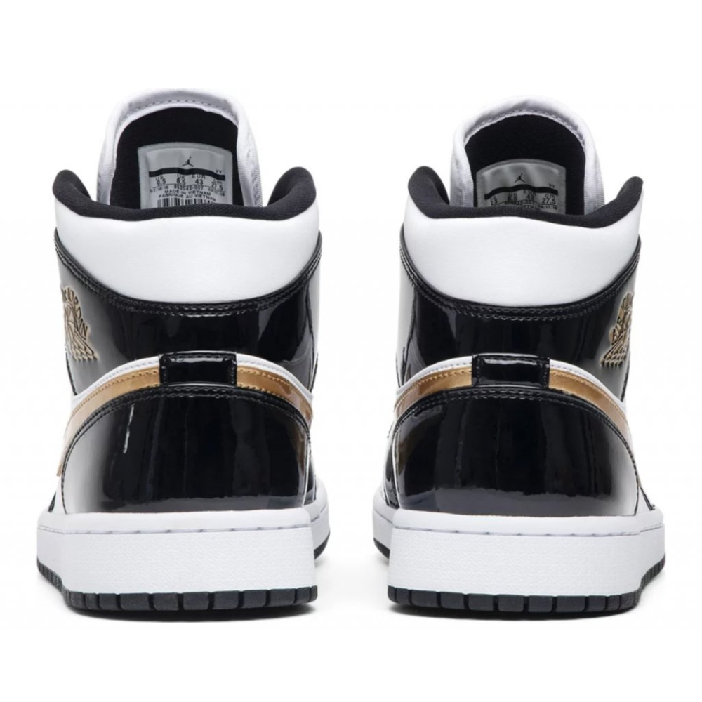 Jordan 1 Mid Patent Čierna Biela Zlatá