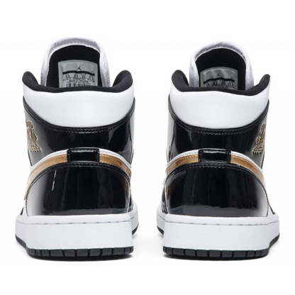 Jordan 1 Mid Patent Čierna Biela Zlatá
