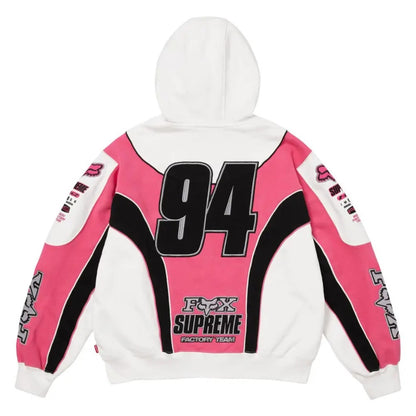 Supreme Fox Racing Zip Up Hooded Sweatshirt White
