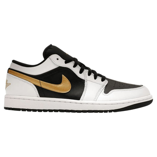 Jordan 1 Low White Black Metallic Gold Swoosh