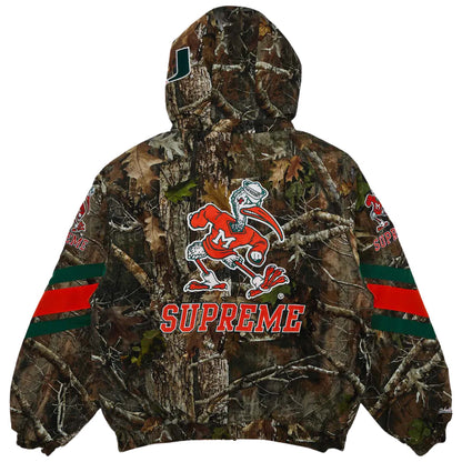 Supreme Mitchell & Ness NCAA Hooded Stadium Jacket Woodland Camo