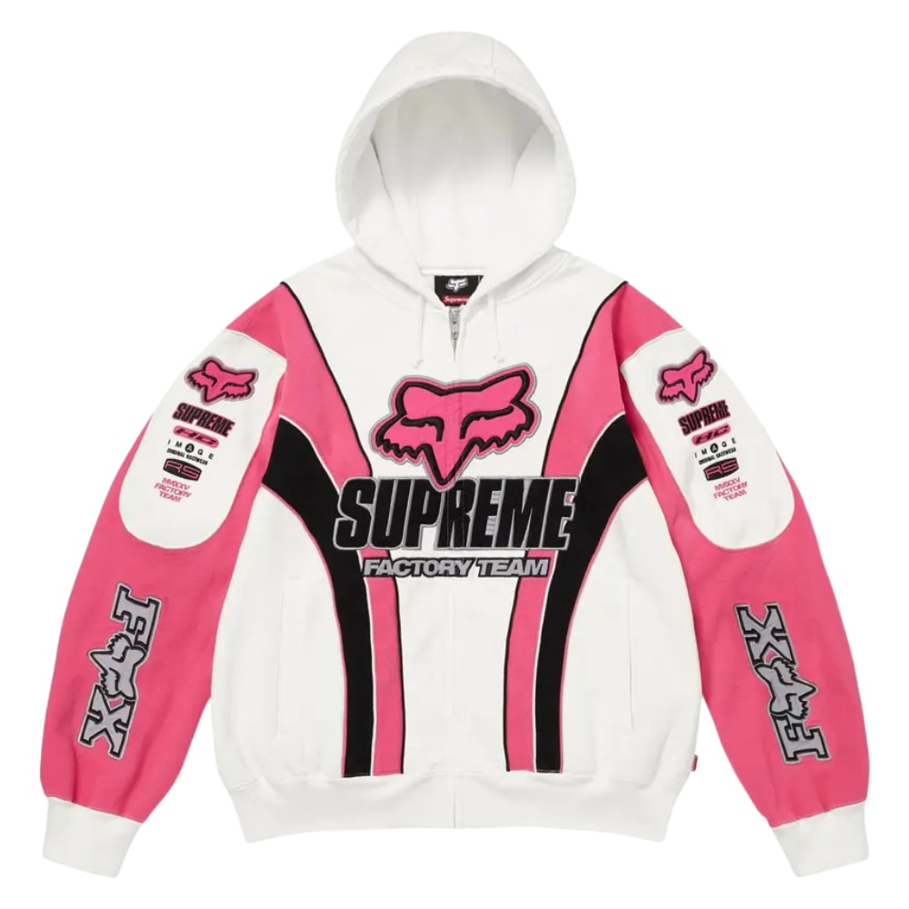 Supreme Fox Racing Zip Up Hooded Sweatshirt White