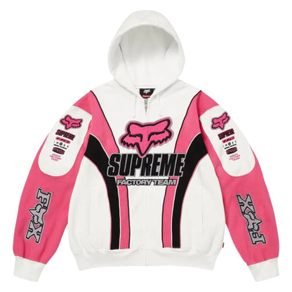 Supreme Fox Racing Zip Up Hooded Sweatshirt White