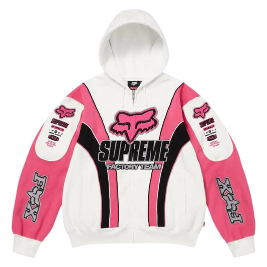 Supreme Fox Racing Zip Up Hooded Sweatshirt White